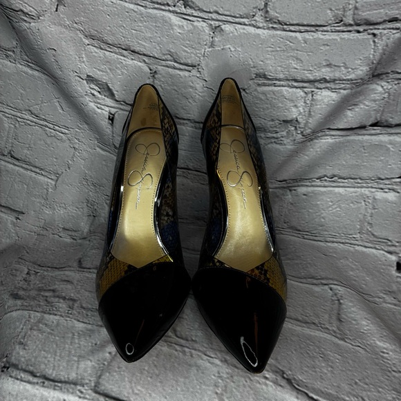 Jessica Simpson Pheeby Patent Snake Print Translucent Office Siren Pump Sz 8 GUC - Picture 3 of 12